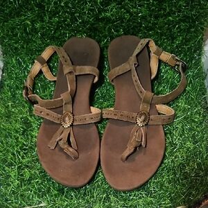 rare Yellow Box Boho Dark Brown Strappy Sandals womens size 8.5